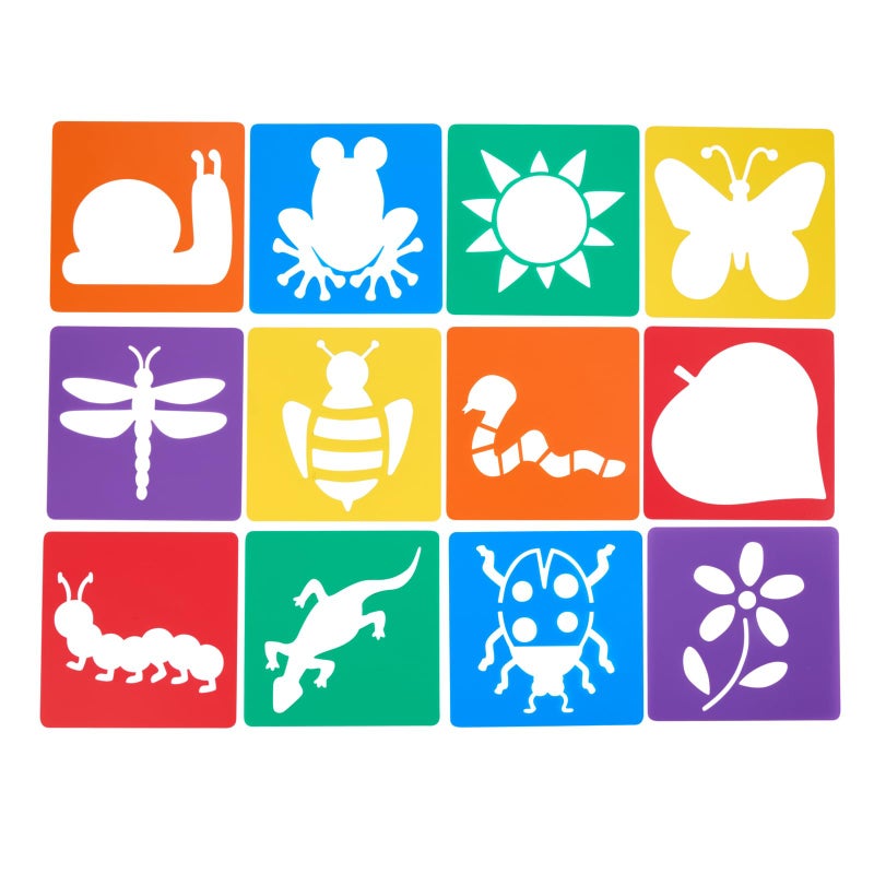 Colorations Garden Stencils, 12 Garden Designs, Made from Washable Plastic, 8 inches Each, Jumbo Size, Sturdy Stencils, Great for Creating Art, Kids Stencils, Stencils for Children - Image 1